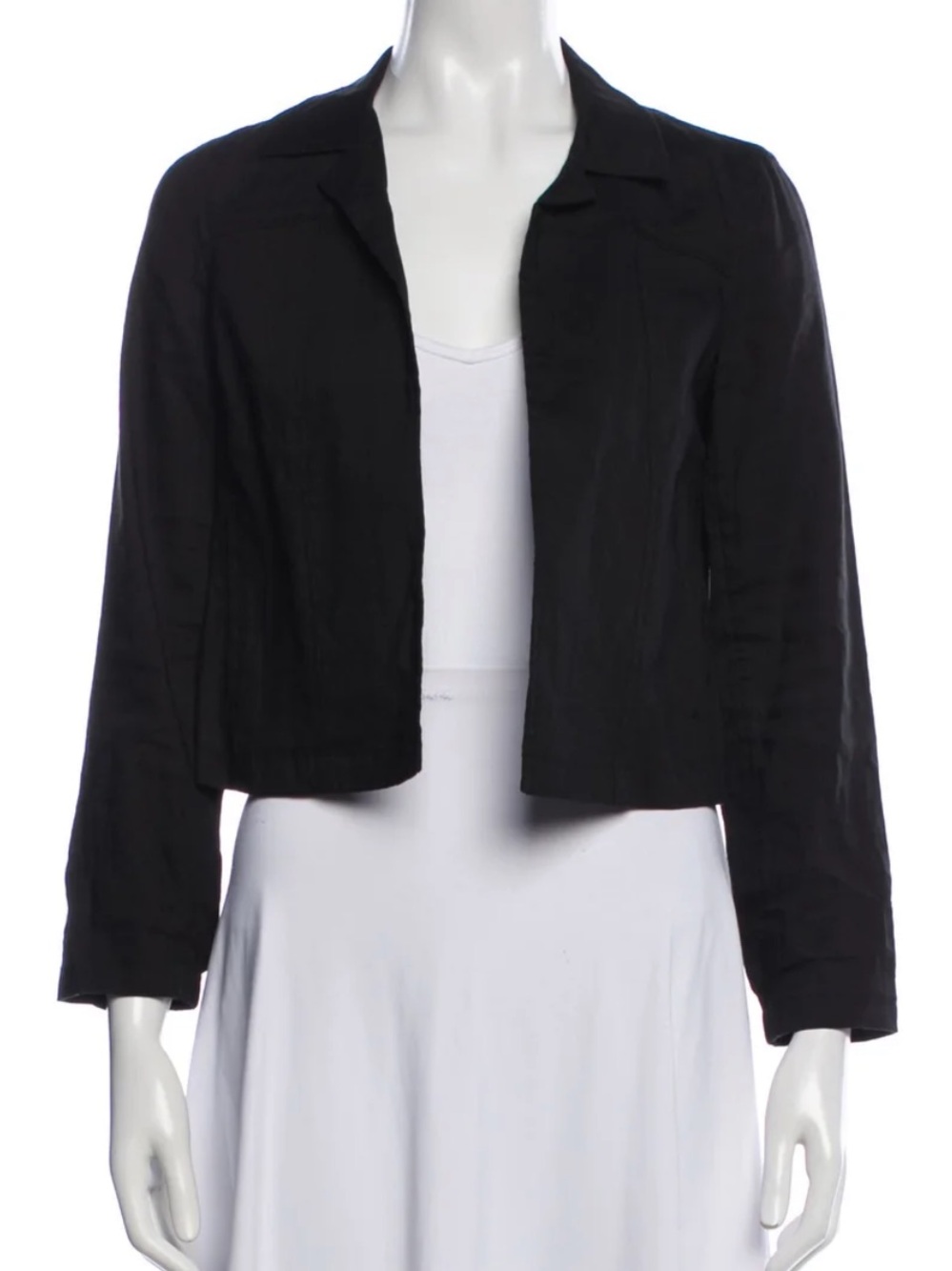 Theory Black Cropped Linen Open-Front Blazer